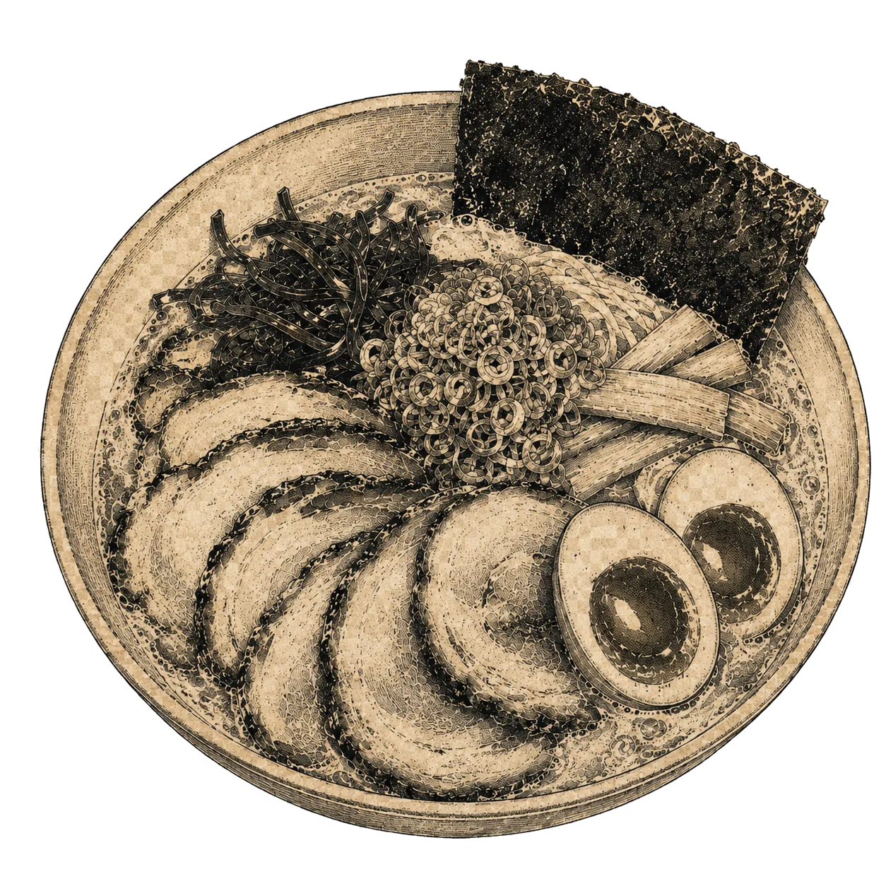 Bol signature Tonkotsu Royale, illustration à l'encre