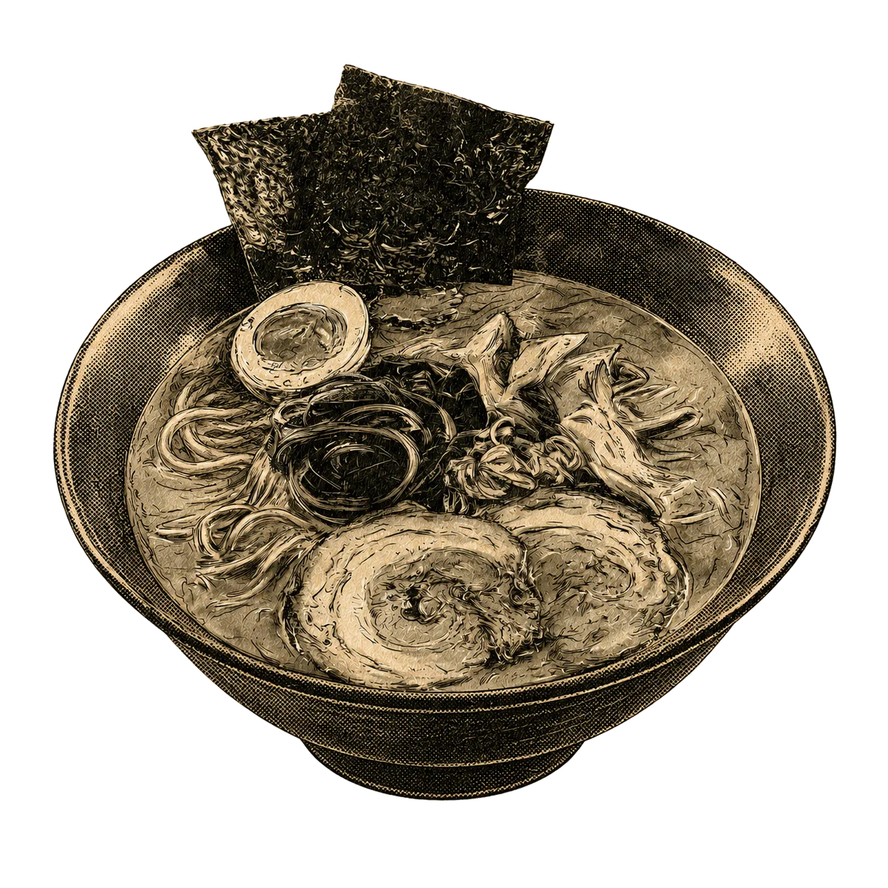 Bol signature Tonkotsu Royale, illustration à l'encre